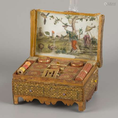 A straw marquetry onlaid sewing box, France, 2nd quarter 19t...