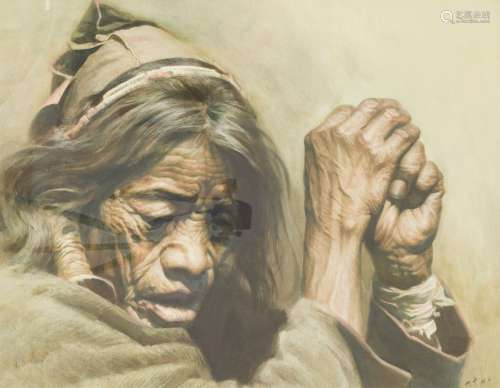 Hao Xin Zhong, China 20th. C., Portrait of an elderly lady