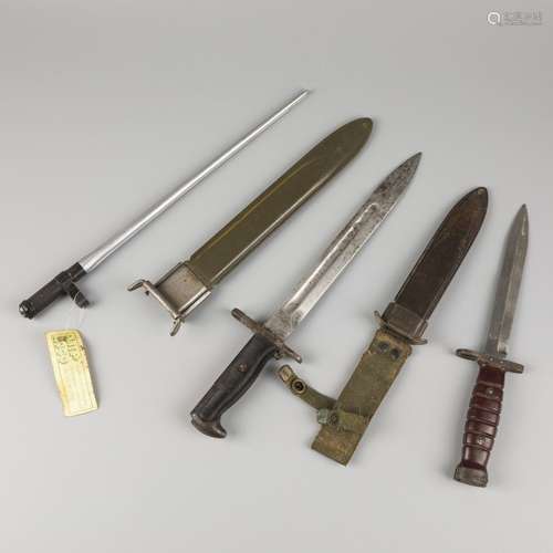 A lot comprised of (2) U.S. bayonets and one Chinese, mid. 2...