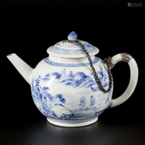 A porcelain teapot with landscape decor, China, 18th century...
