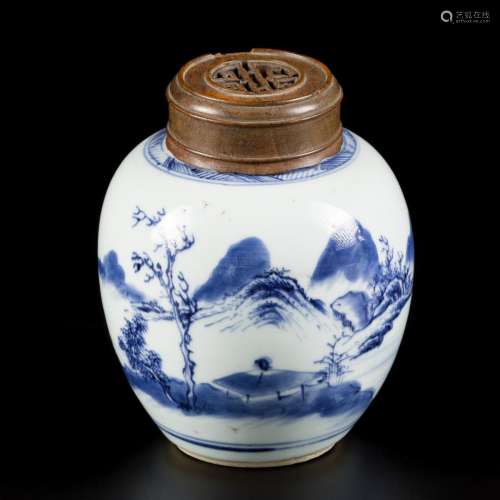 A porcelain ginger jar with landscape decor.,China, 18th cen...