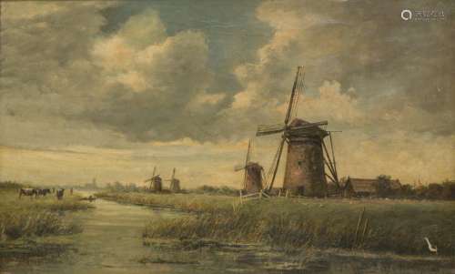 Jur. M. Beek (Arnhem 1879 - 1965 Den Haag), Windmills in a p...