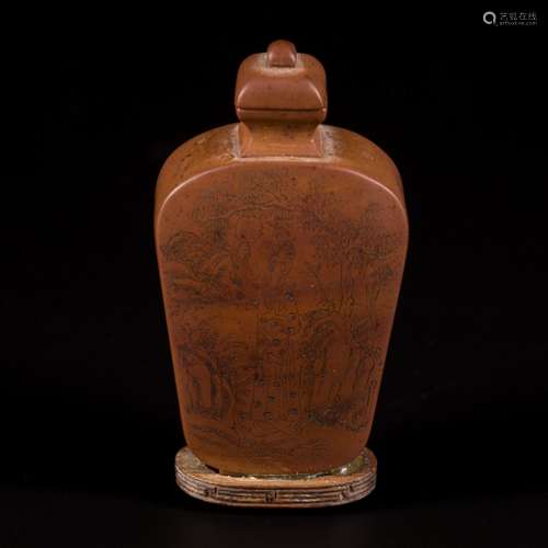 A wooden snuff bottle with landscape decor, China, 19th cent...