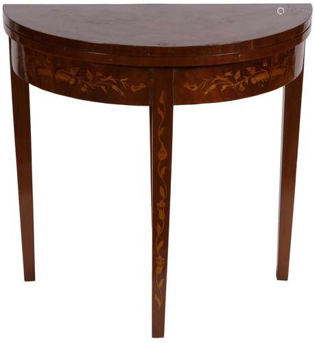 A demi-lune / crescent game table with marquetry, Dutch, 20t...