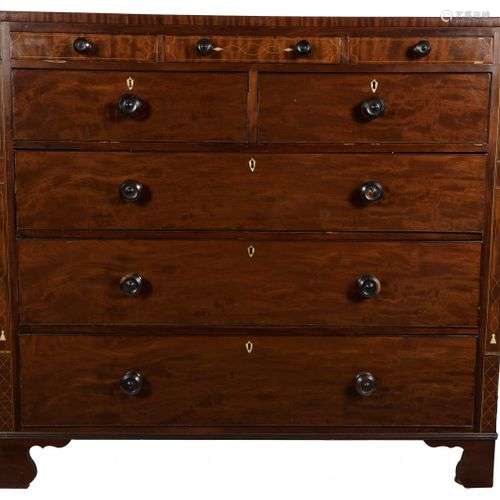 A large mahogany veneered chest of drawers, Germany, mid. 19...