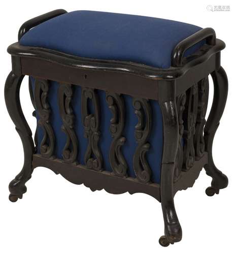 A blackened wooden Willem III-style piano stool, Dutch, ca. ...