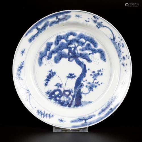A porcelain plate with landscape decor, marked Chenghua, Chi...