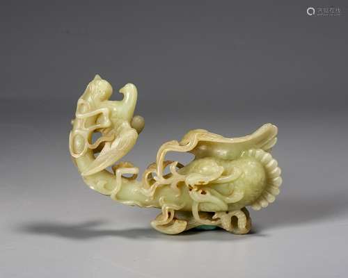 A Chinese White Jade Auspicious Beast, Before Ming