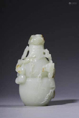 A Chinese Carved White Jade Double-Gourd Vase,Qing