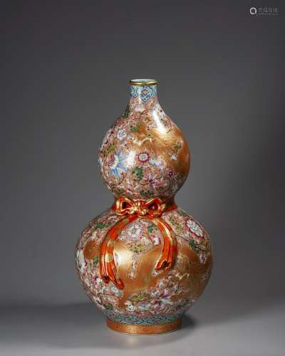 A Chinese Famille-Rose Double-Gourd Vase, Mark And