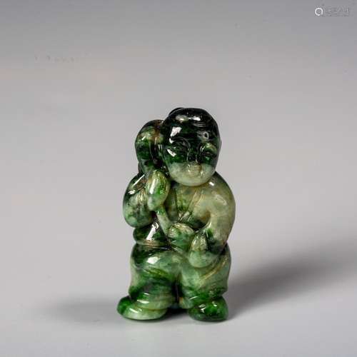 A Chinese Jadeite Carving Of a Boy,Qing Dynasty