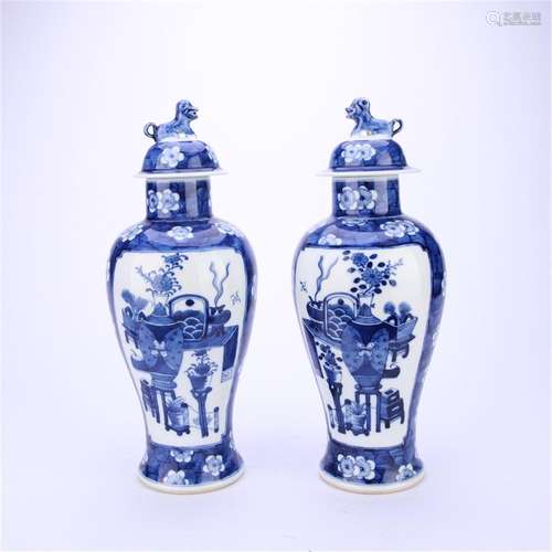 A Chinese Pair Of Blue And White Vases,Qing Dynasty