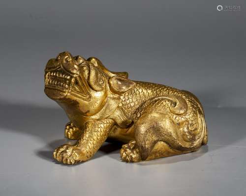 A Chinese Gilt-Bronze Mythical Beast,Qing Dynasty