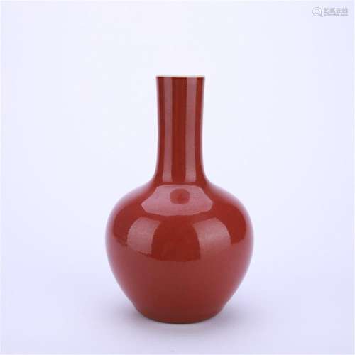 A Chinese Red-Glazed Vase,Qing Dynasty