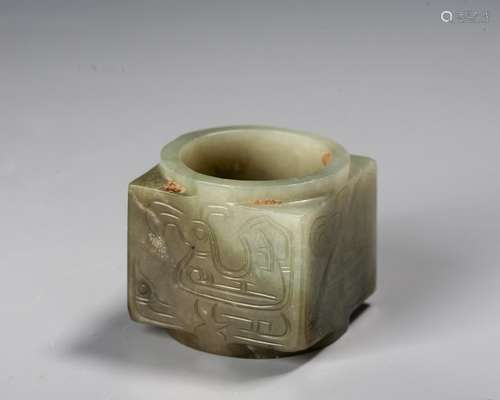 A Chinese Carved Jade Cong,Han Dynasty