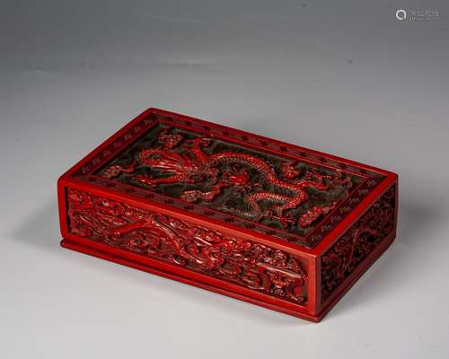 A Chinese Carved Red Lacquer Square Box and Cover,Qing