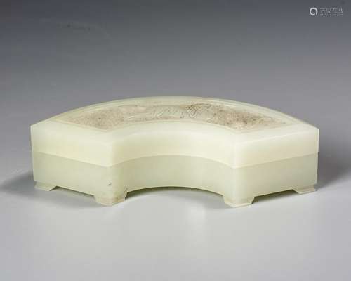 A Chinese Carved White Jade Box,Qing Dynasty