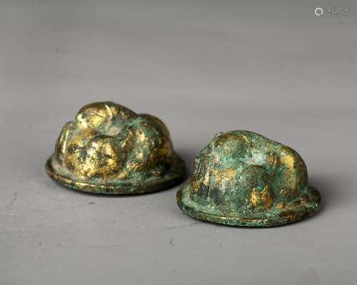 A Chinese Pair Of Bronze 'Mythical Beast'Scroll