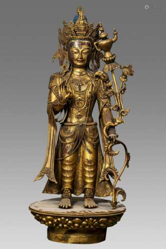 A Chinese Gilt-Bronze Figure Of Guanyin,Ming Dynasty