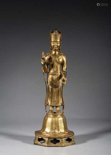 A Chinese Gilt-Bronze Figure Of Buddha,Tang Dynasty