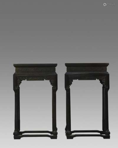 A Chinese Pair Of Zitan Square Stands,Qianlong Period