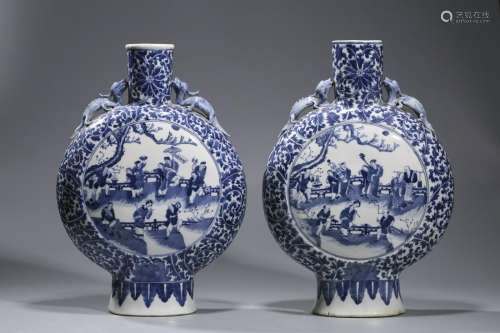 A Chinese Pair Of Blue And White Vases,Qianlong Period