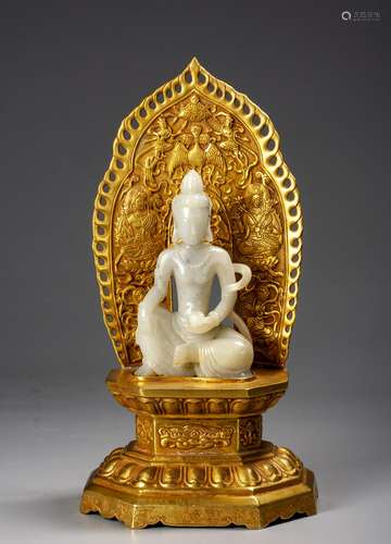 A Chinese White Jade Figure Of Buddha,Qing Dynasty