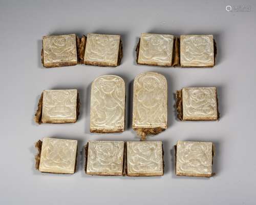 A Chinese Set Of Carved White Jade Plaques,Yuan Dynasty