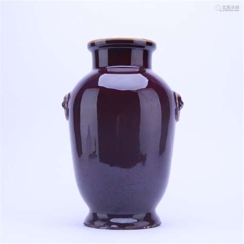 A Chinese Flambe-Glazed Handled Vase,Qing Dynasty
