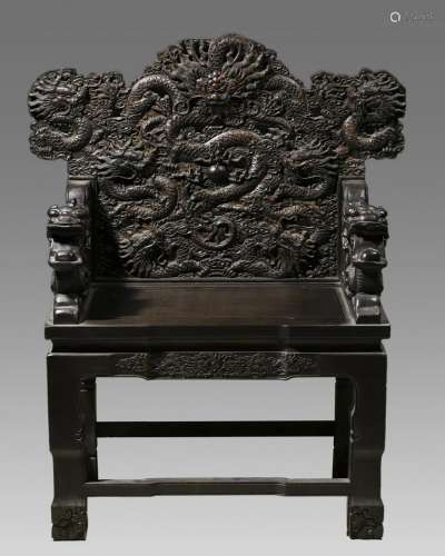 A Chinese Carved Rosewood Dragon Throne,Qianlong Period