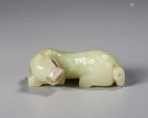 A Chinese White Jade Auspicious Beast,Ming Dynasty