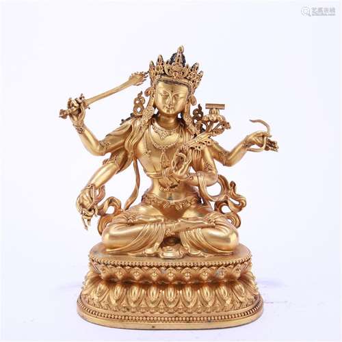 A Chinese Gilt-Bronze Figure Of Manjushri,Qing Dynasty