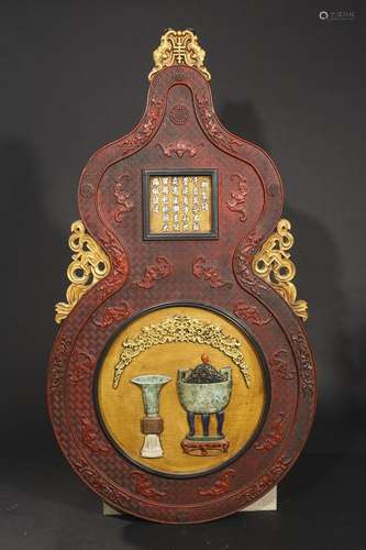 A Chinese Double-Gourd-Shaped Panel,Qing Dynasty