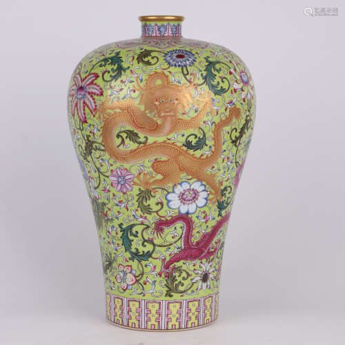 Qing Yongzheng enamelled floral vase with dragon pattern and...