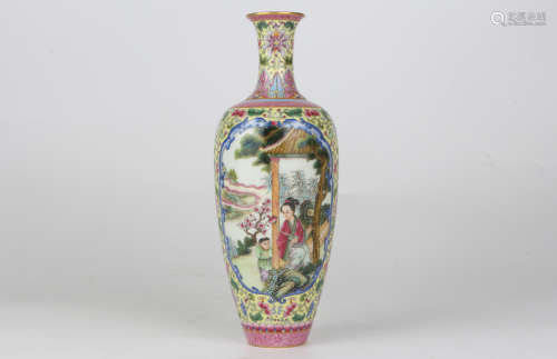 A QianLength enamelled vase with figures in open windows and...