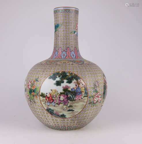 A QianLength famille-rose enamelled vase with figures on a b...