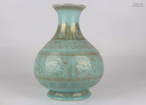 Qing QianLength Sky Blue Glaze Gilded Vase