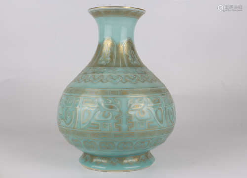 Qing QianLength Sky Blue Glaze Gilded Vase