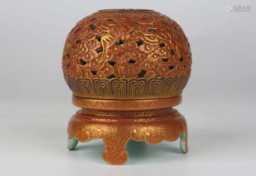 A QianLength enamel and gold-painted wispy fragrance incense...