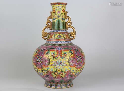 A QianLength enamelled vase with gilt-painted amphora