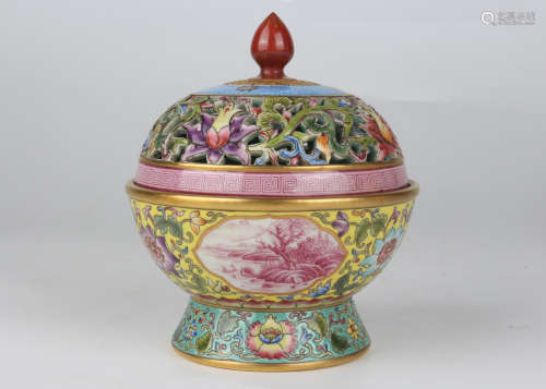 A QianLength enamelled and gilt-engraved incense burner, Qin...