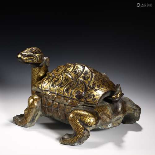 Ancient bronze inlaying gold and silver turtle inkstone