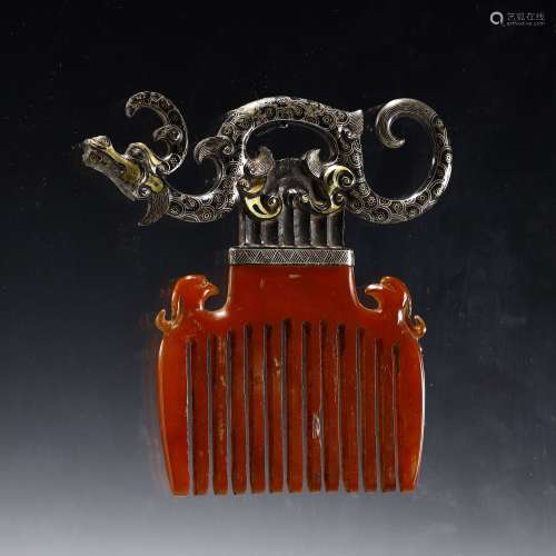 Ancient bronze and silver agate comb