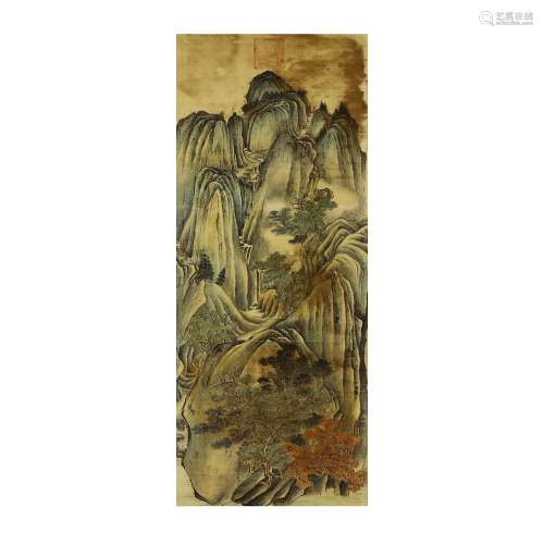 Silk scroll Guan Tong: landscape painting