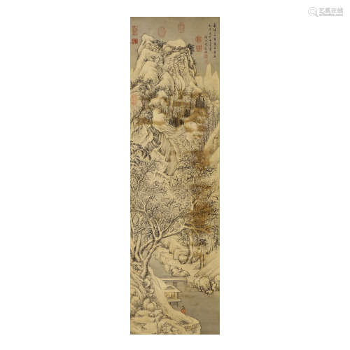 Silk scroll Wen Zhengming: landscape figures