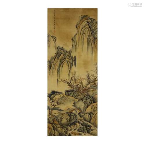 Silk scroll Fan Qi: Landscape painting