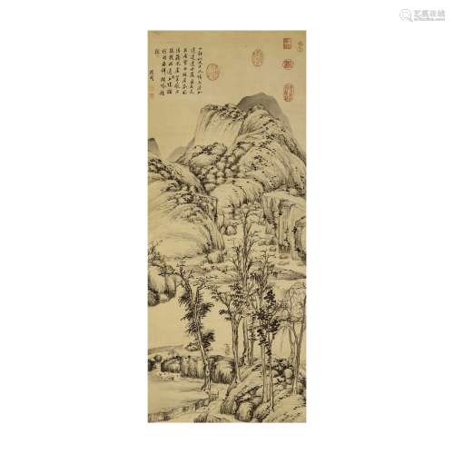 Silk scroll Shen Zhou: Landscape painting