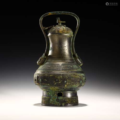Ancient bronze kettle with girder