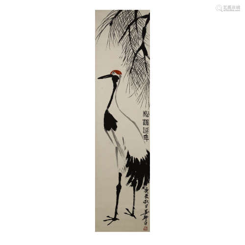 Paper paint Lou Shibai: Pine and crane