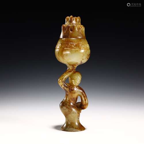 Ancient Hetian jade figure fumigator